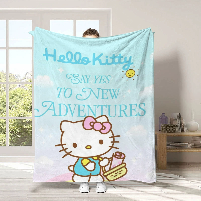"Kawaii Hellos Cat Nap Blanket Sofa Winter Fluffy Soft Blankets for Bed Home Bedroom Decoration Bedspread the Throw Warm Knee 150x200CM "