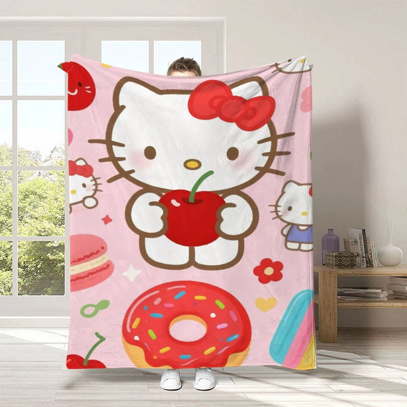 "Kawaii Hellos Cat Nap Blanket Sofa Winter Fluffy Soft Blankets for Bed Home Bedroom Decoration Bedspread the Throw Warm Knee 150x200CM "