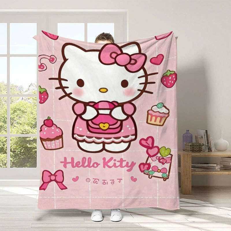 "Kawaii Hellos Cat Nap Blanket Sofa Winter Fluffy Soft Blankets for Bed Home Bedroom Decoration Bedspread the Throw Warm Knee 150x200CM "