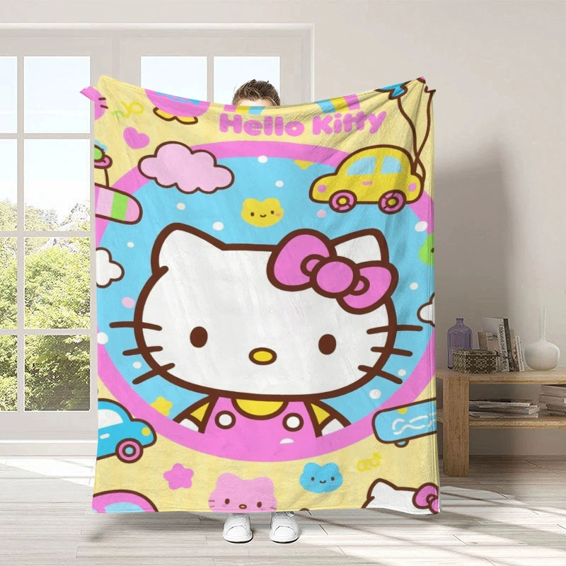 "Kawaii Hellos Cat Nap Blanket Sofa Winter Fluffy Soft Blankets for Bed Home Bedroom Decoration Bedspread the Throw Warm Knee 150x200CM "