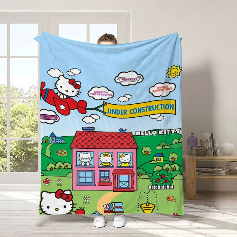 "Kawaii Hellos Cat Nap Blanket Sofa Winter Fluffy Soft Blankets for Bed Home Bedroom Decoration Bedspread the Throw Warm Knee 150x200CM "