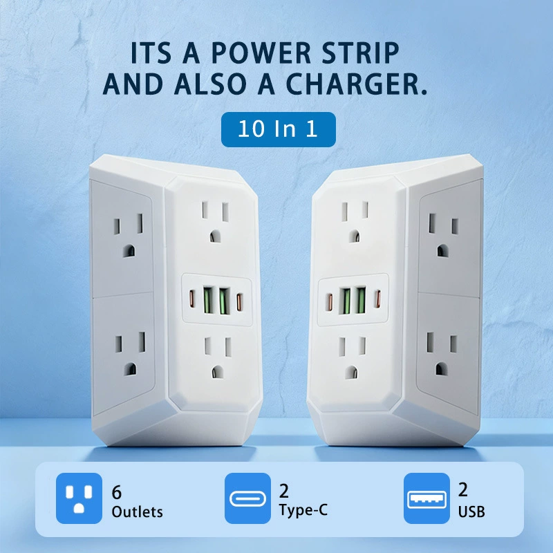 US Plug Power Strip with 6 AC Outlets & 4 USB Ports