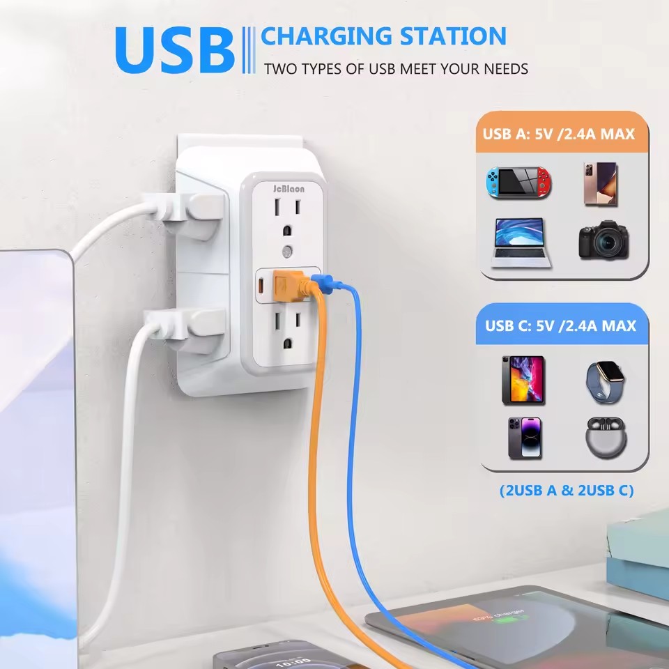 US Plug Power Strip with 6 AC Outlets & 4 USB Ports