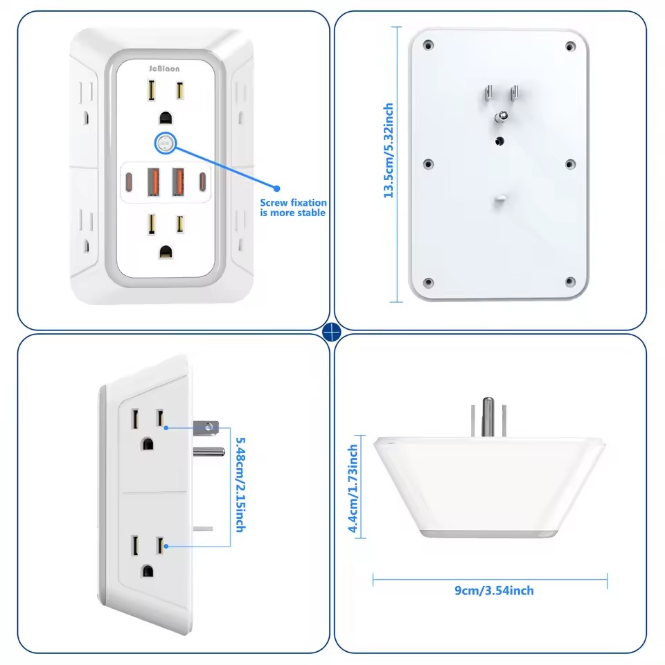 US Plug Power Strip with 6 AC Outlets & 4 USB Ports