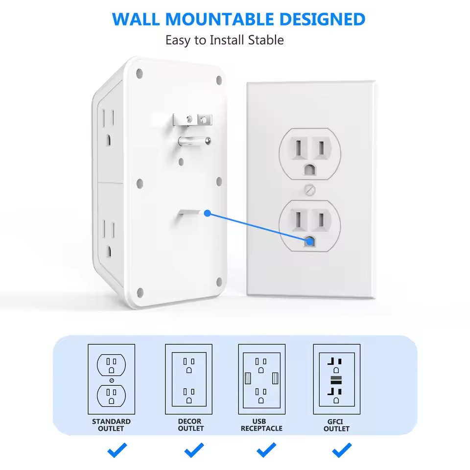 US Plug Power Strip with 6 AC Outlets & 4 USB Ports