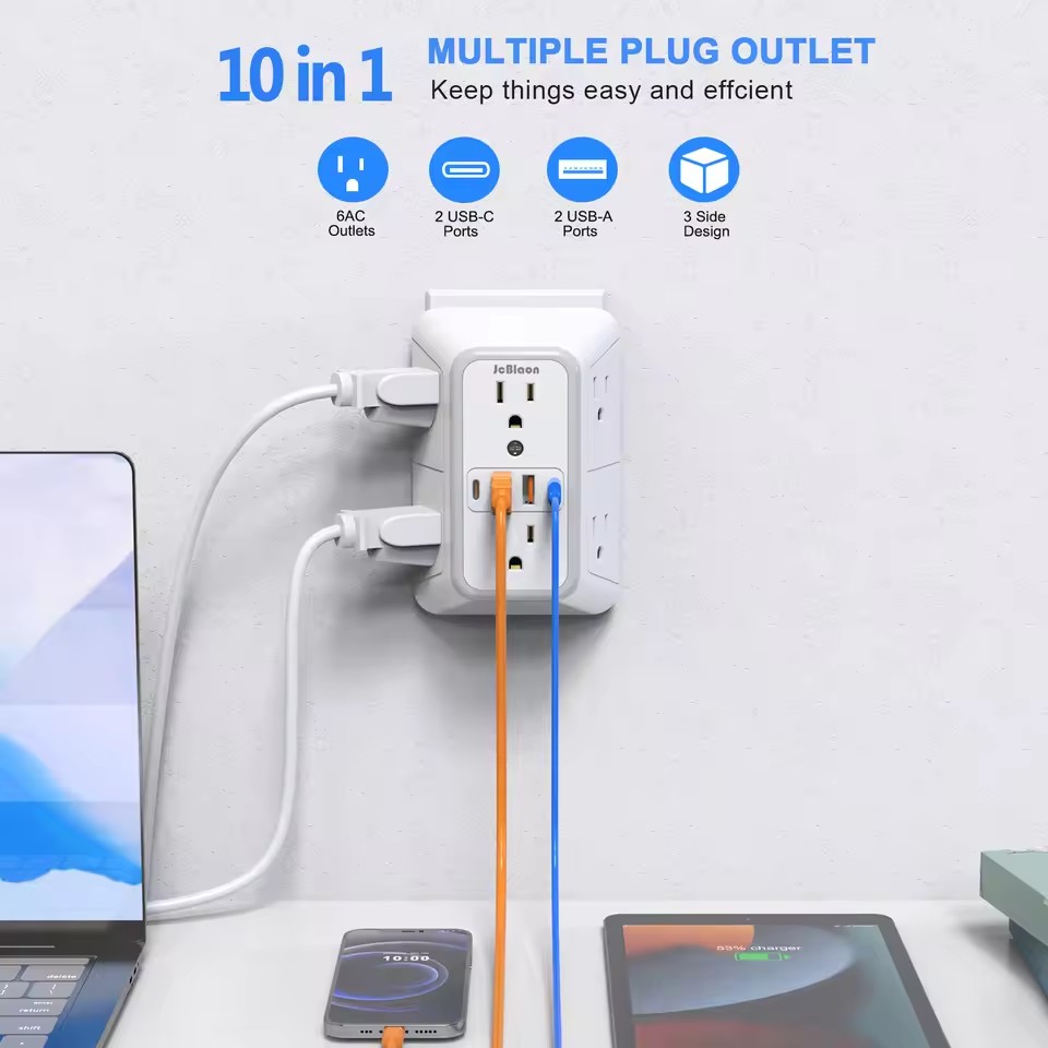 US Plug Power Strip with 6 AC Outlets & 4 USB Ports
