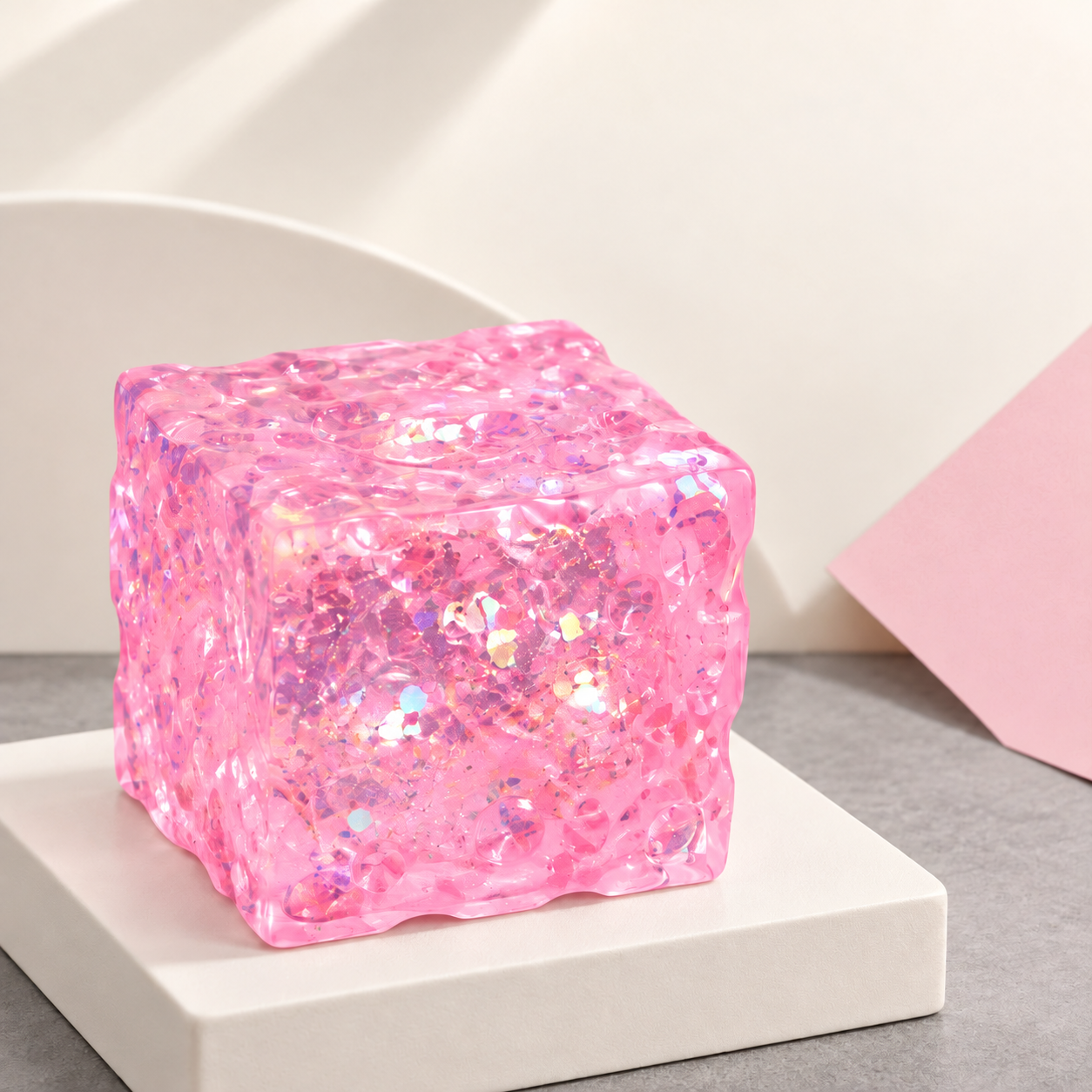Glitter Cube Squishy – Colorful Sensory Stress Relief Fidget Toy