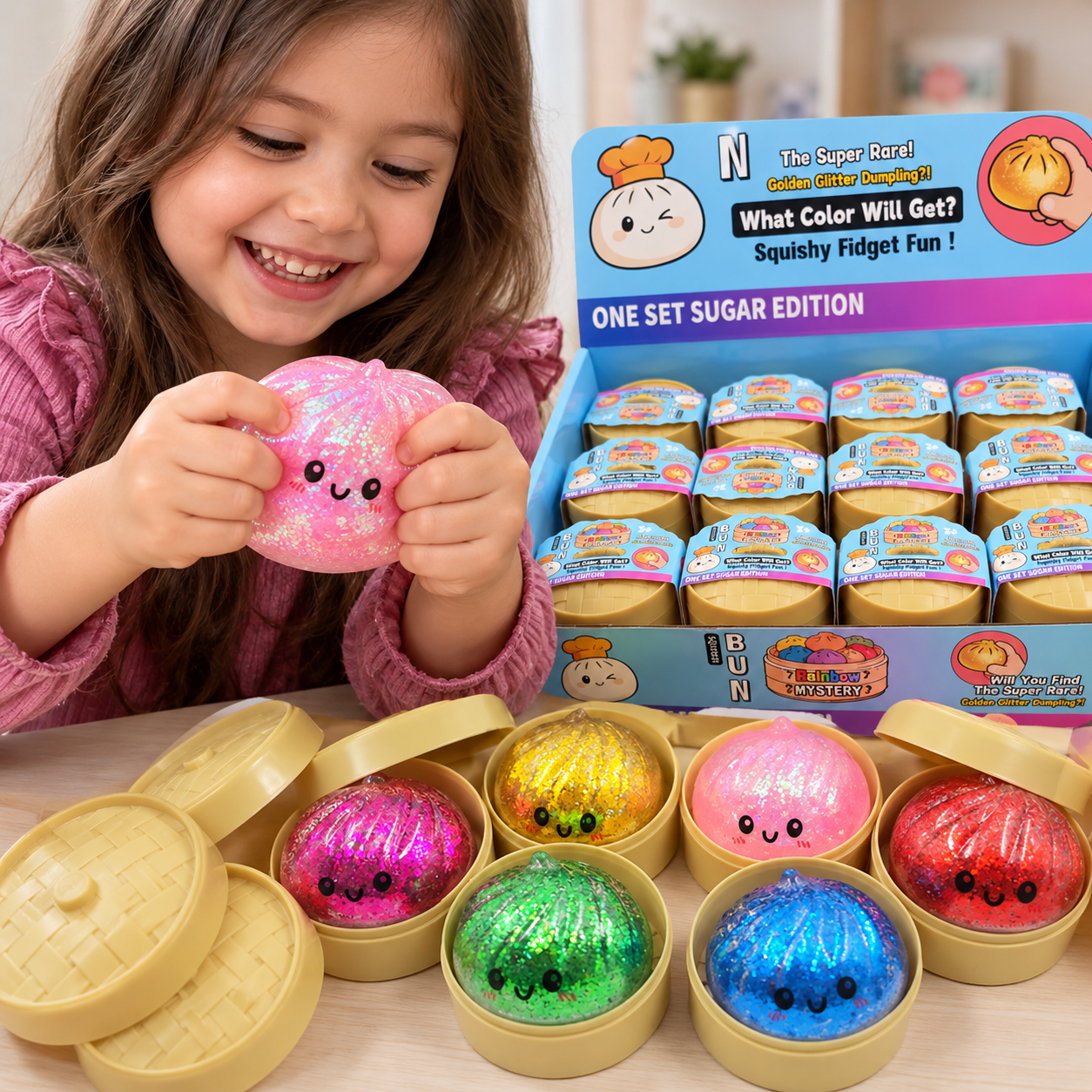 Glitter Dumpling Squishy Blind Box – Colorful Sensory Fidget Toy