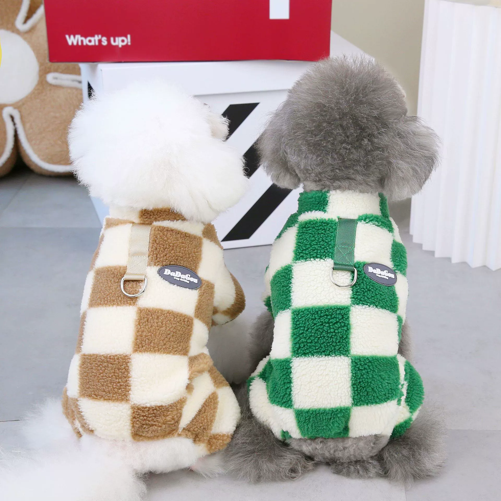 Checkered Pet Fleece Onesie for Dogs & Cats – Warm Winter Jumpsuit