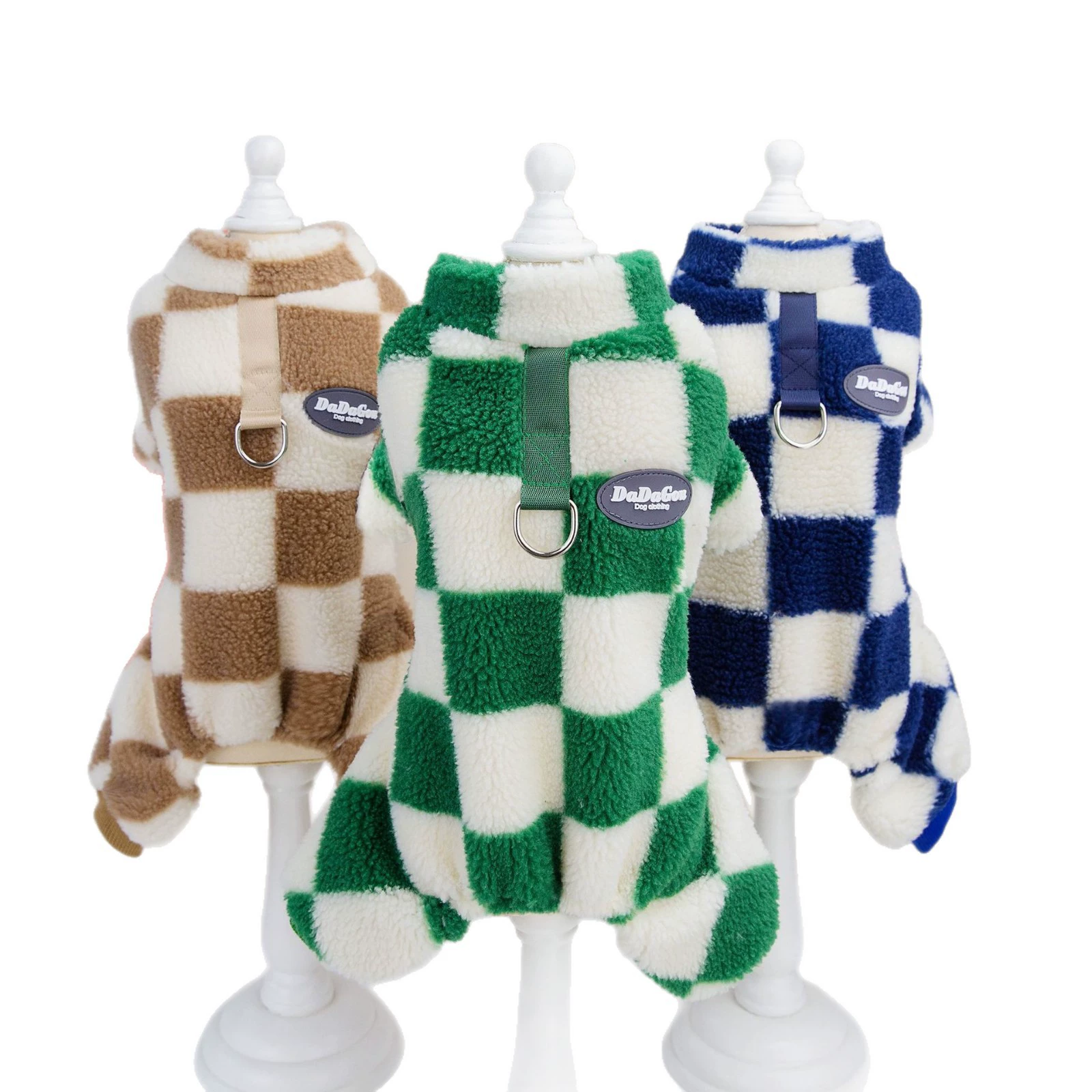Checkered Pet Fleece Onesie for Dogs & Cats – Warm Winter Jumpsuit