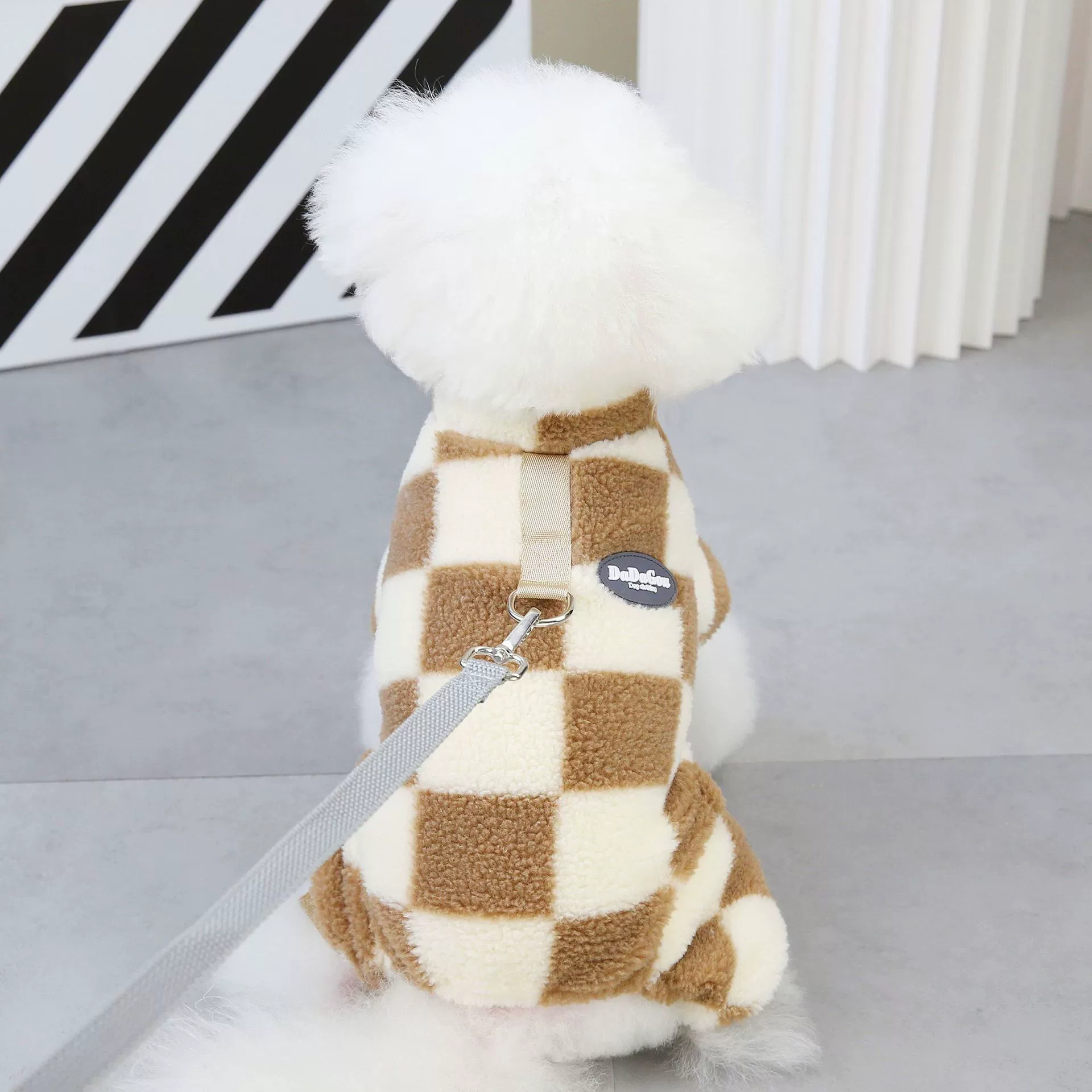 Checkered Pet Fleece Onesie for Dogs & Cats – Warm Winter Jumpsuit