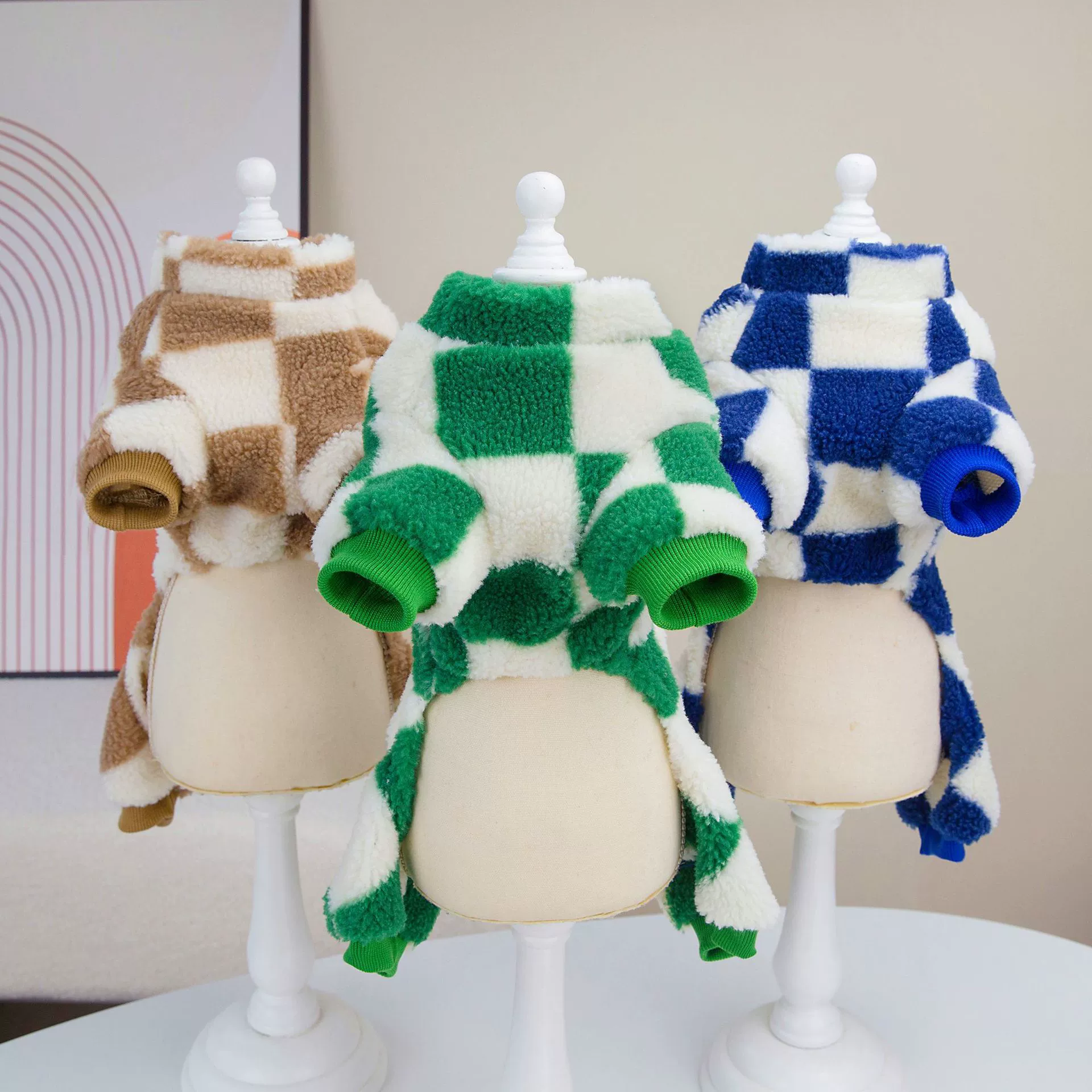 Checkered Pet Fleece Onesie for Dogs & Cats – Warm Winter Jumpsuit