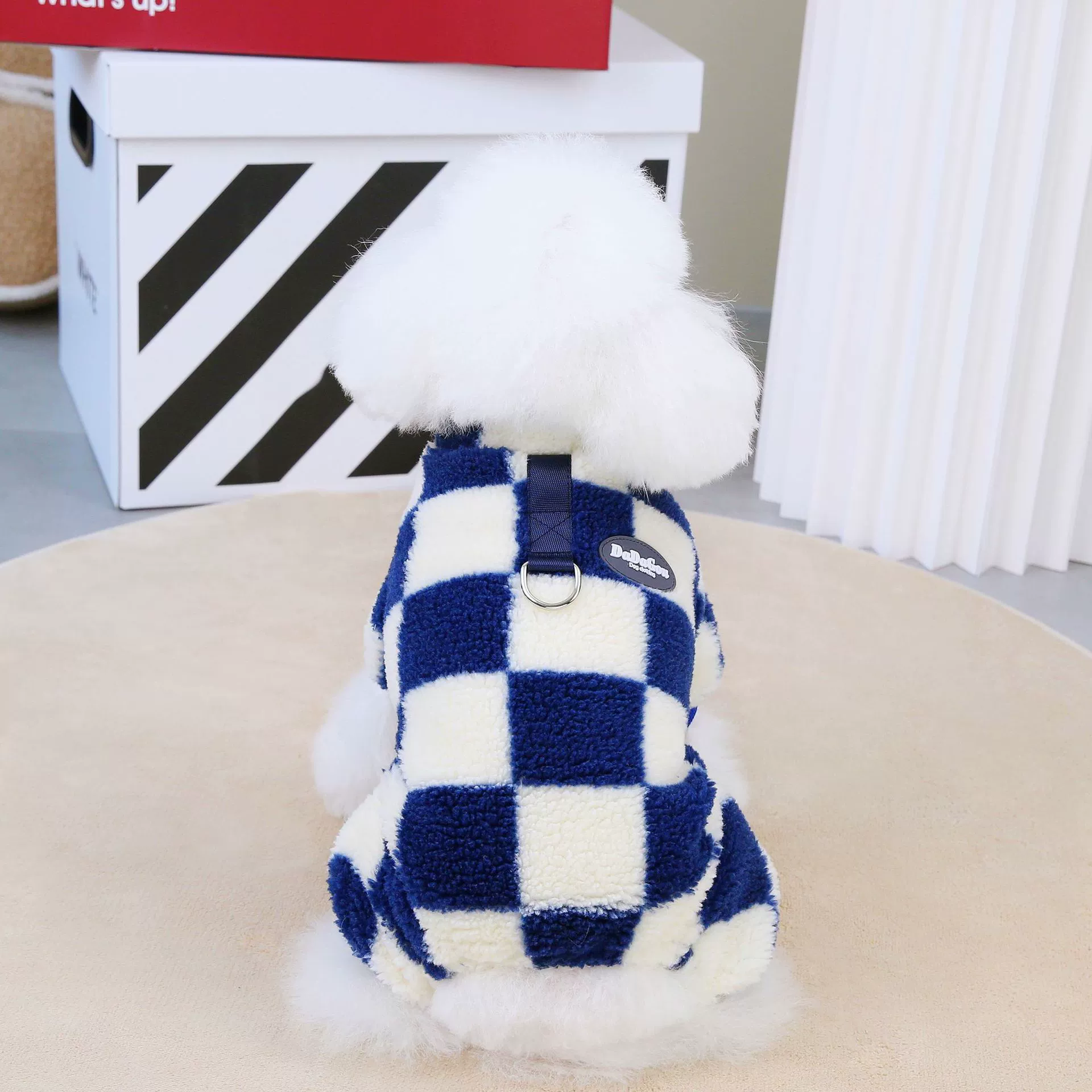 Checkered Pet Fleece Onesie for Dogs & Cats – Warm Winter Jumpsuit