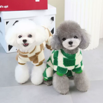 Checkered Pet Fleece Onesie for Dogs & Cats – Warm Winter Jumpsuit