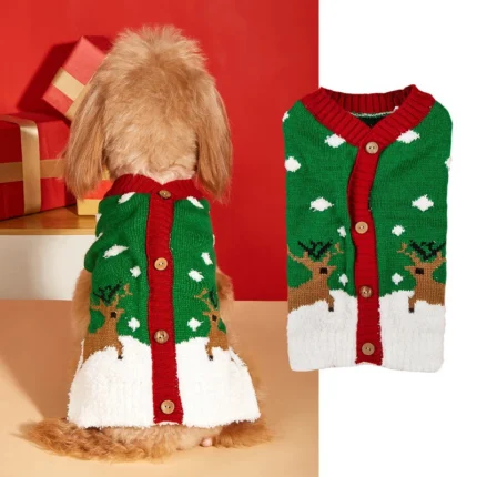 A warm and festive pet sweater designed to keep small dogs cozy while adding a fun Christmas look.