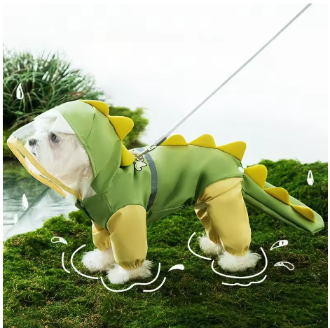 Dinosaur Hooded Dog Raincoat – Full-Body Waterproof Pet Jacket with Tail