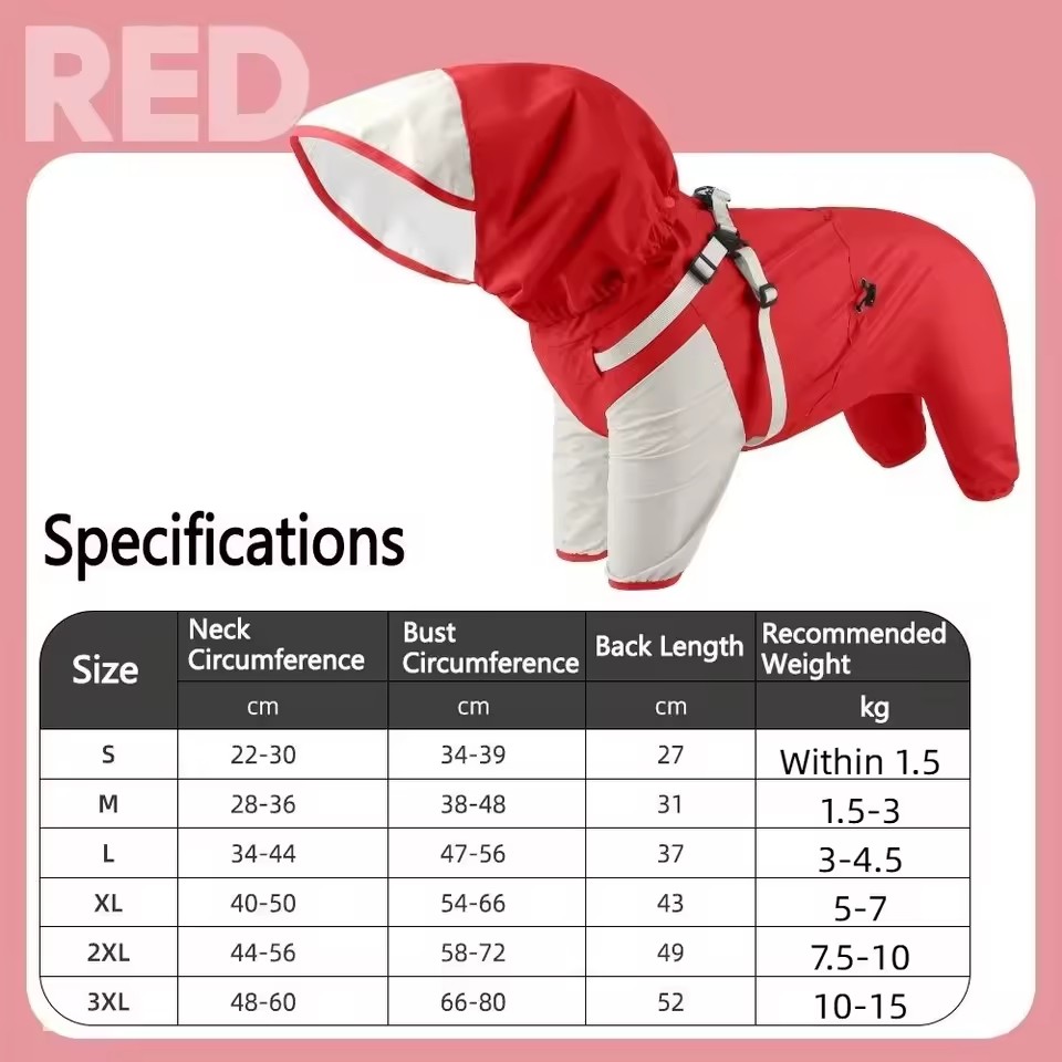 Full-Body Hooded Dog Raincoat – Adjustable Waterproof Pet Jumpsuit with Reflective Straps