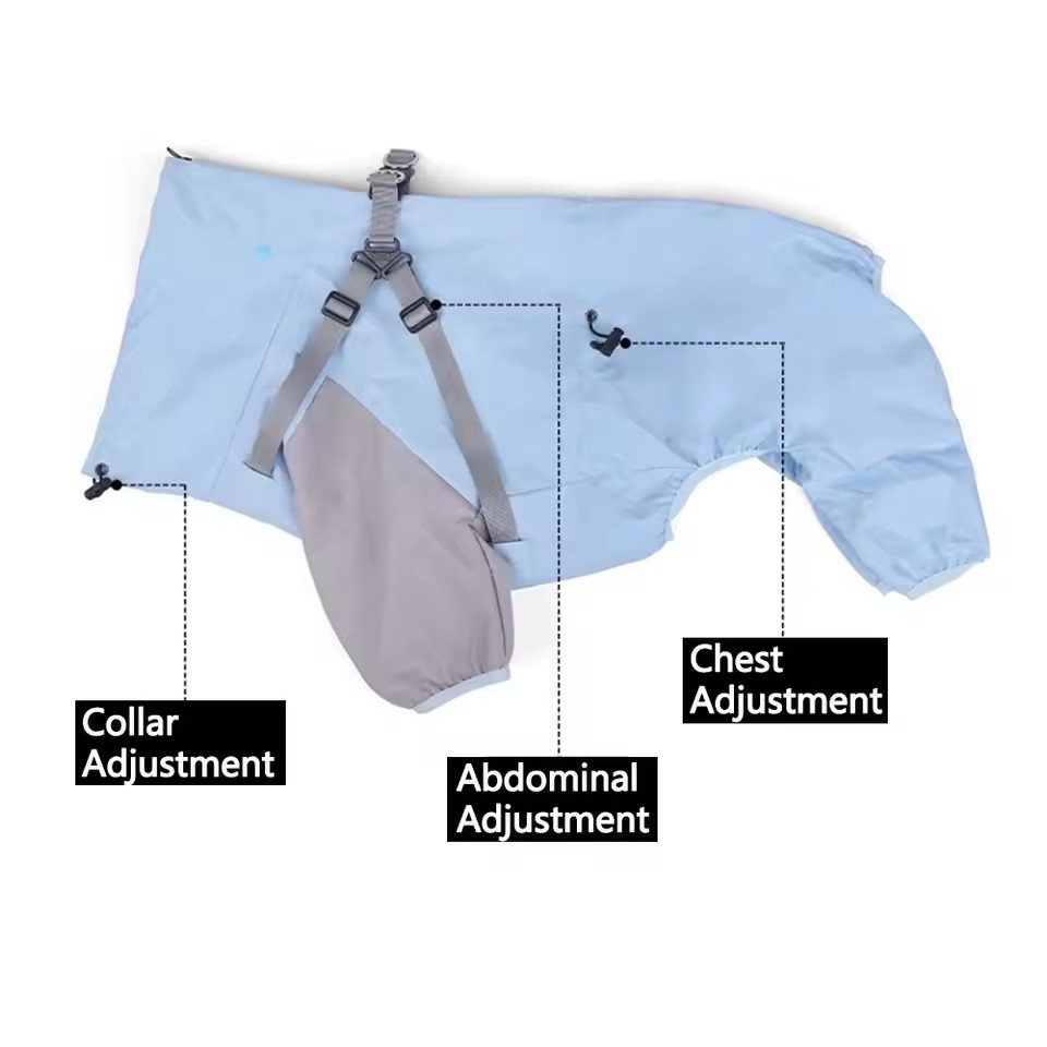Full-Body Hooded Dog Raincoat – Adjustable Waterproof Pet Jumpsuit with Reflective Straps