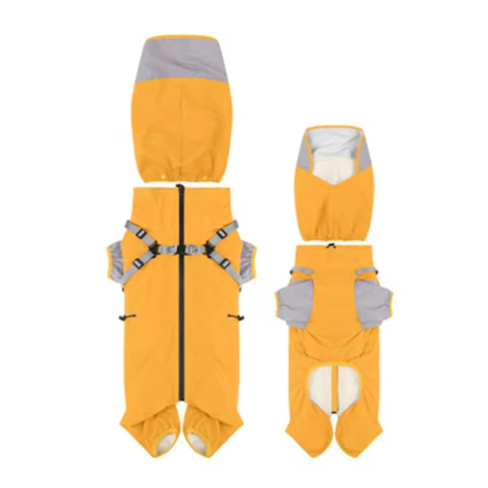 Full-Body Hooded Dog Raincoat – Adjustable Waterproof Pet Jumpsuit with Reflective Straps