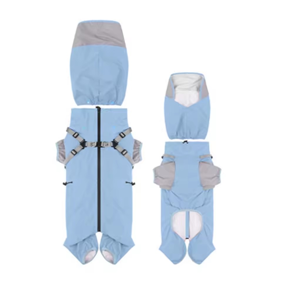 Full-Body Hooded Dog Raincoat – Adjustable Waterproof Pet Jumpsuit with Reflective Straps