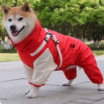 Full-Body Hooded Dog Raincoat – Adjustable Waterproof Pet Jumpsuit with Reflective Straps