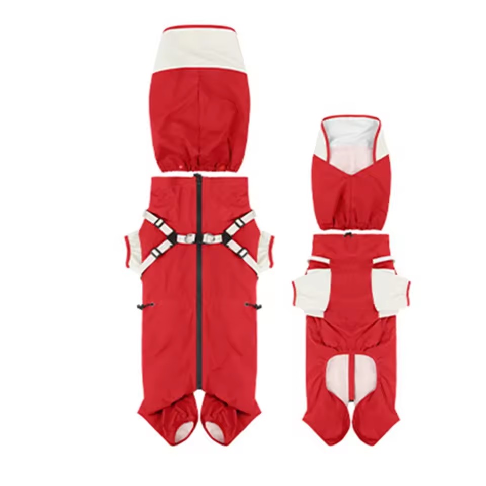 Full-Body Hooded Dog Raincoat – Adjustable Waterproof Pet Jumpsuit with Reflective Straps
