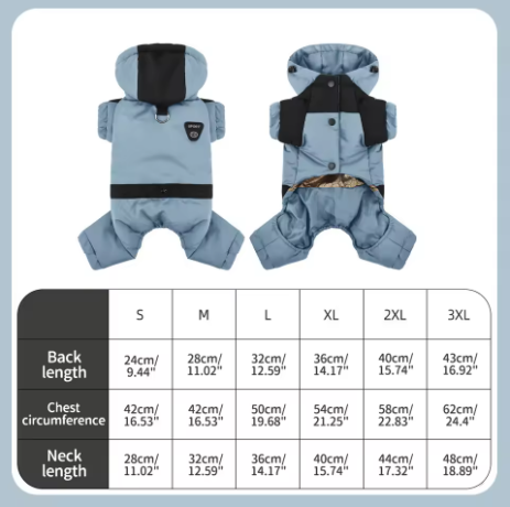 Full-Body Hooded Dog Snow Jacket – Warm Padded Winter Jumpsuit