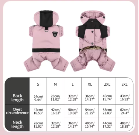 Full-Body Hooded Dog Snow Jacket – Warm Padded Winter Jumpsuit