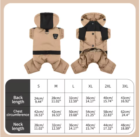 Full-Body Hooded Dog Snow Jacket – Warm Padded Winter Jumpsuit