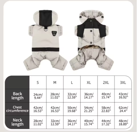 Full-Body Hooded Dog Snow Jacket – Warm Padded Winter Jumpsuit