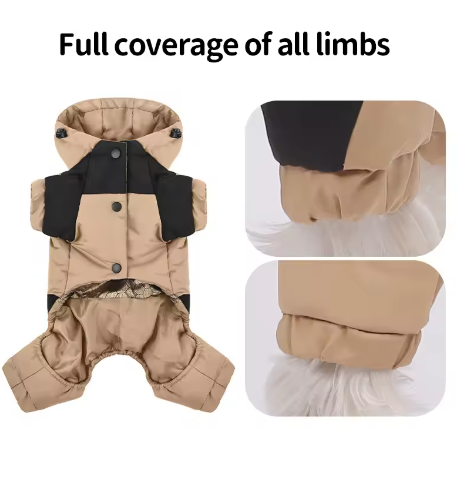 Full-Body Hooded Dog Snow Jacket – Warm Padded Winter Jumpsuit
