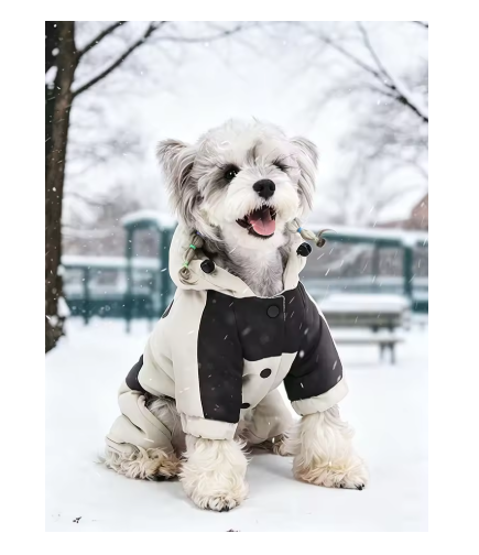 Full-Body Hooded Dog Snow Jacket – Warm Padded Winter Jumpsuit