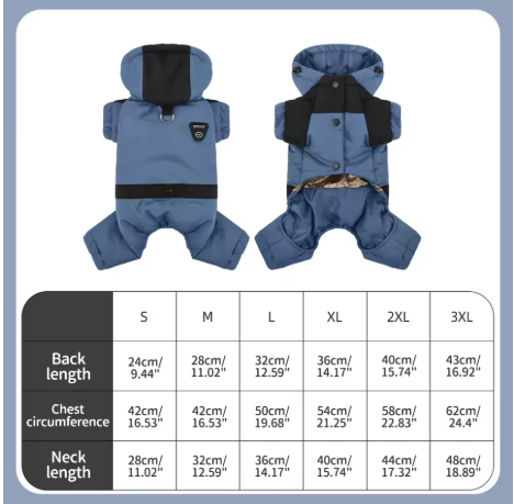 Full-Body Hooded Dog Snow Jacket – Warm Padded Winter Jumpsuit