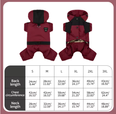 Full-Body Hooded Dog Snow Jacket – Warm Padded Winter Jumpsuit