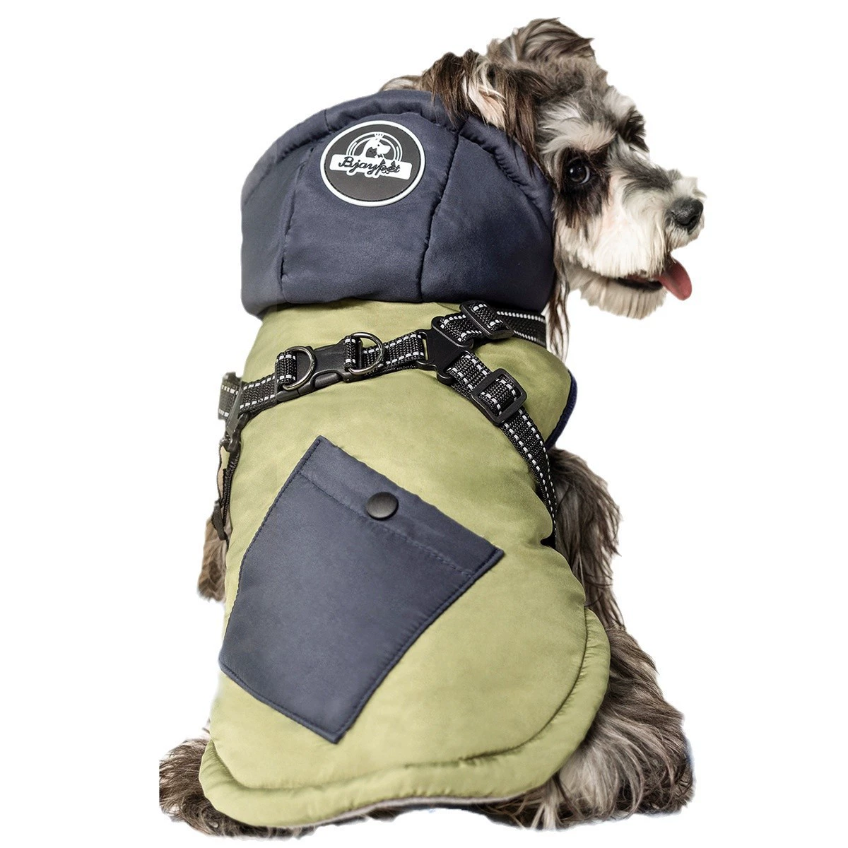 Hooded Dog Snow Jacket with Harness – Warm Winter Pet Coat
