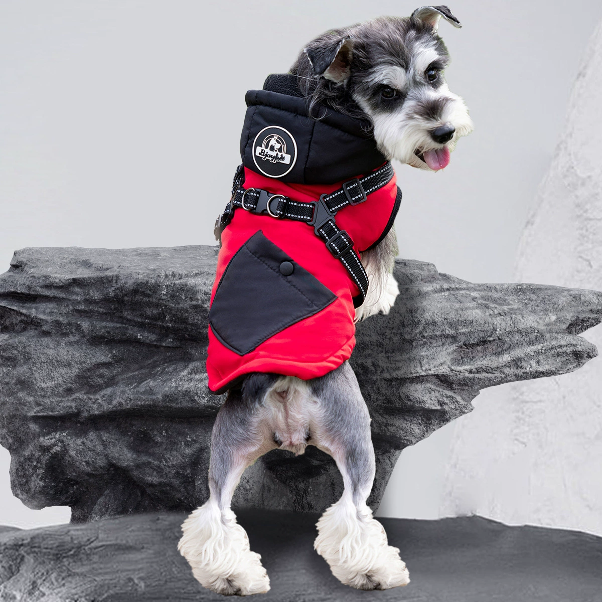 Hooded Dog Snow Jacket with Harness – Warm Winter Pet Coat