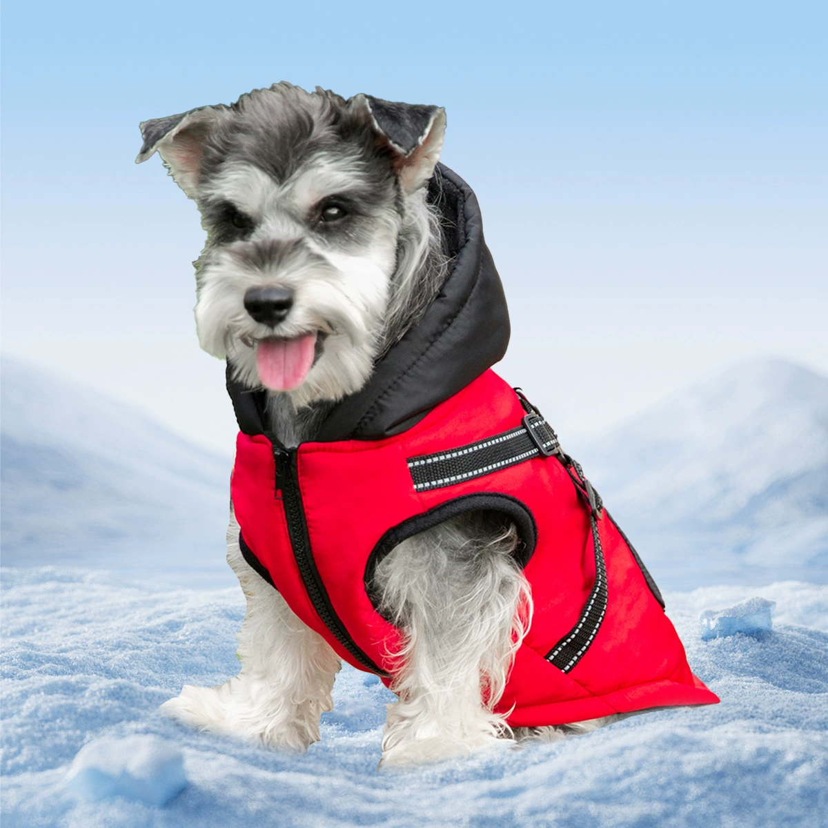 Hooded Dog Snow Jacket with Harness – Warm Winter Pet Coat