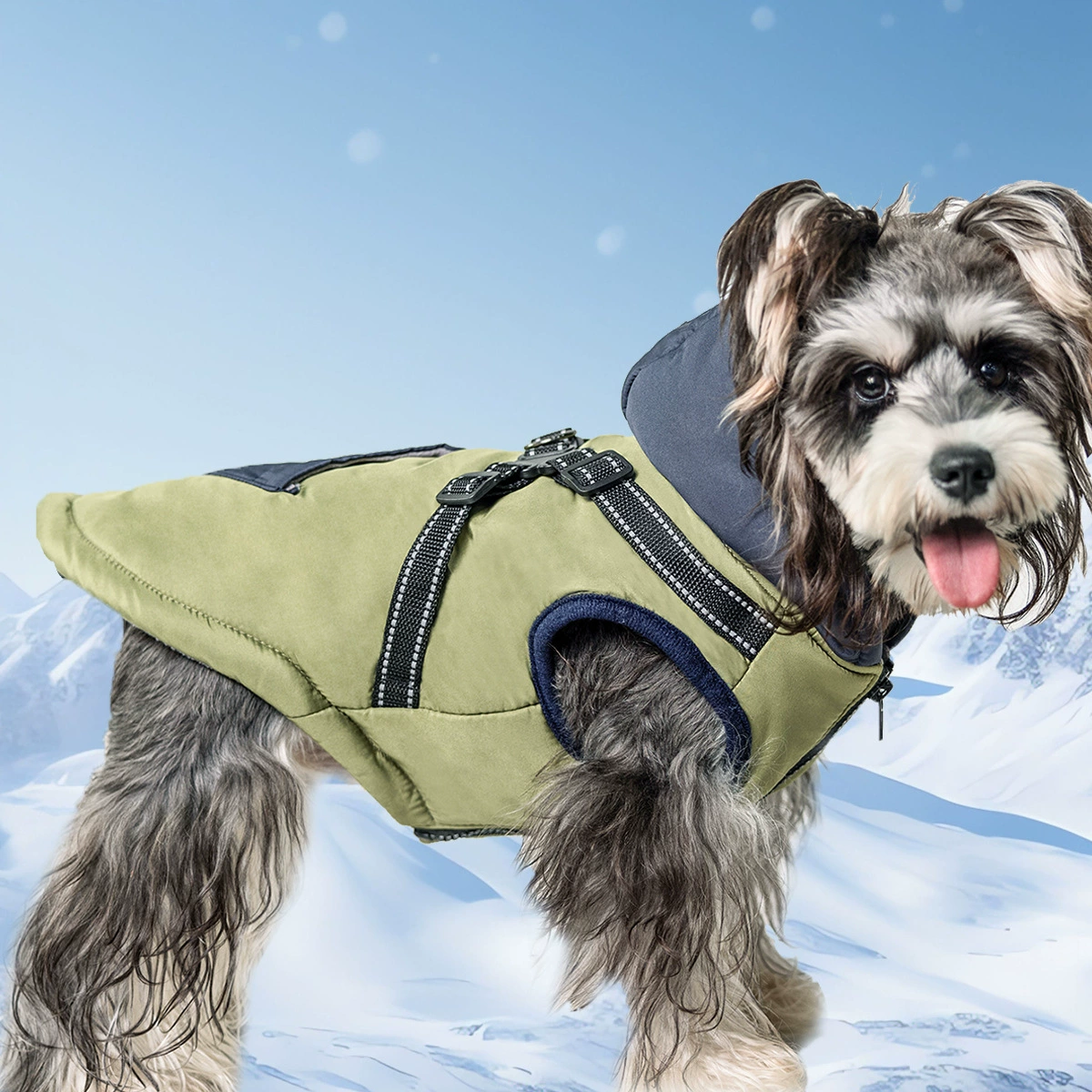 Hooded Dog Snow Jacket with Harness – Warm Winter Pet Coat