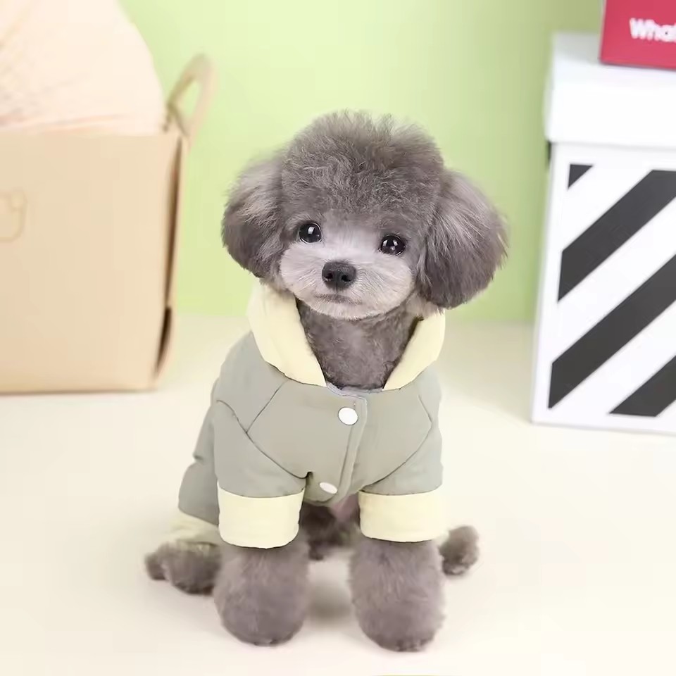 Hooded Dog Snow Jacket – Warm Full-Body Winter Jumpsuit with Leash Attachment