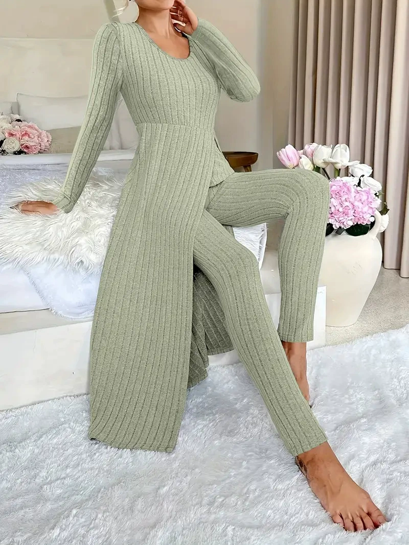Women’s Ribbed Long Top & Slim Pants Set