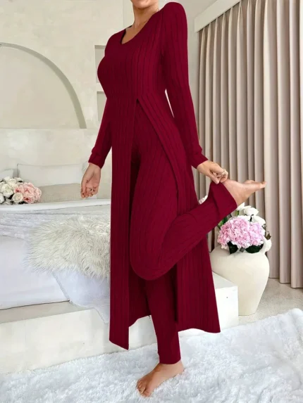 Women’s Ribbed Long Top & Slim Pants Set