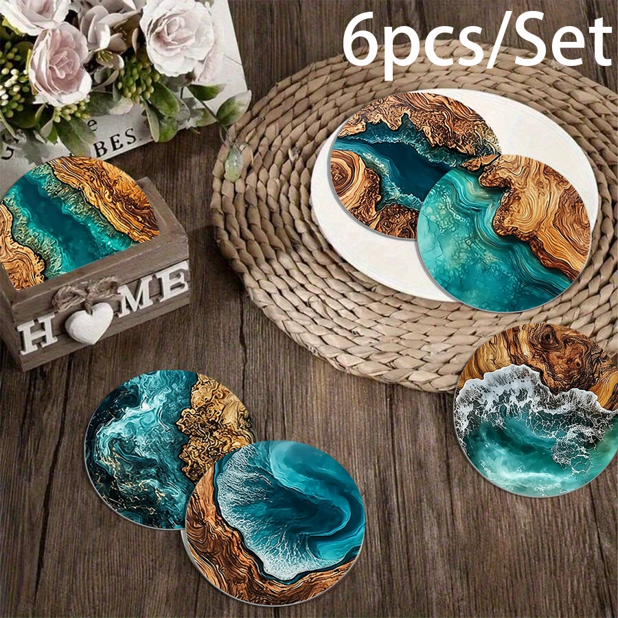 6PCS Vintage Wooden Coaster Set