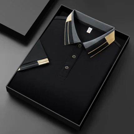 A refined men’s polo shirt combining classic tailoring, contrast detailing and versatile styling for business casual and everyday summer wear.