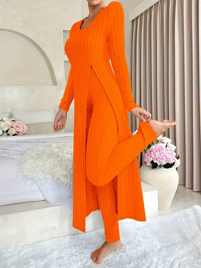 Women’s Ribbed Long Top & Slim Pants Set