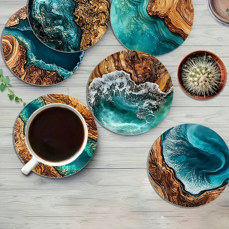 6PCS Vintage Wooden Coaster Set