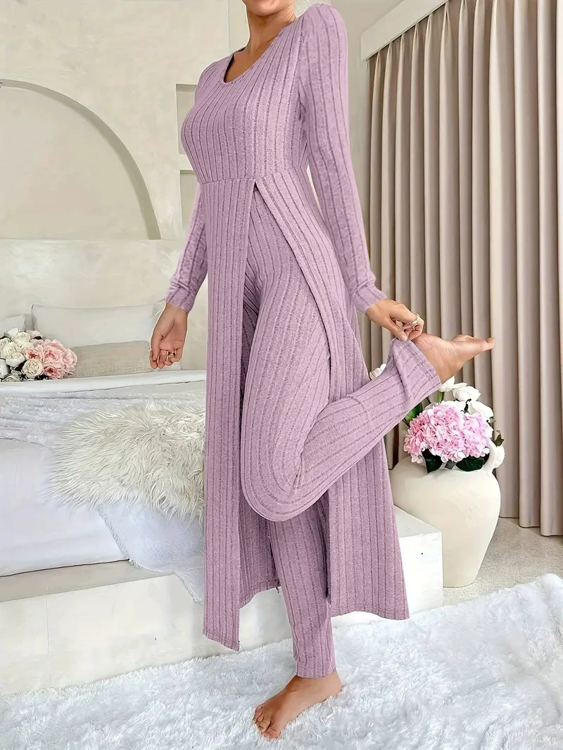 Women’s Ribbed Long Top & Slim Pants Set