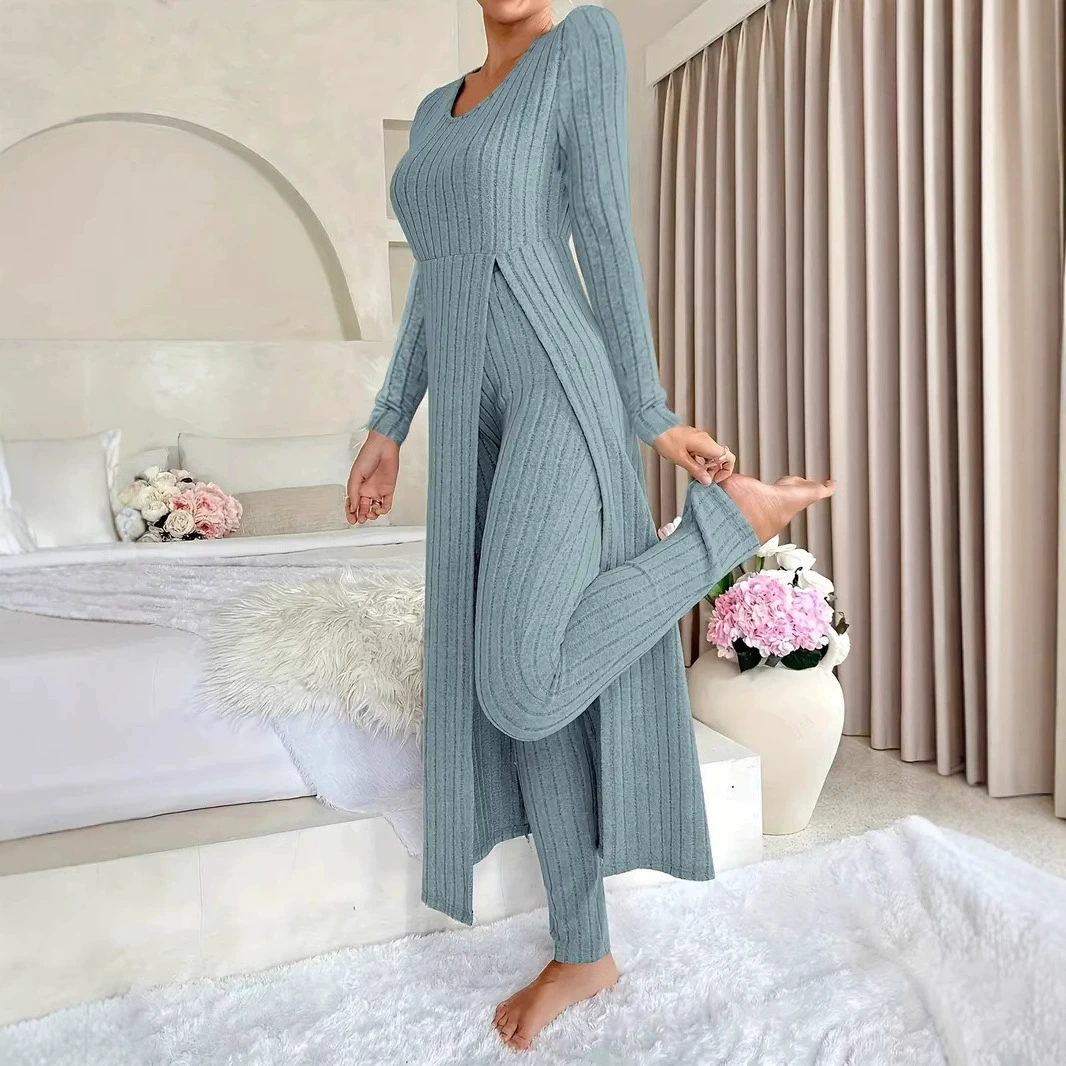 Women’s Ribbed Long Top & Slim Pants Set