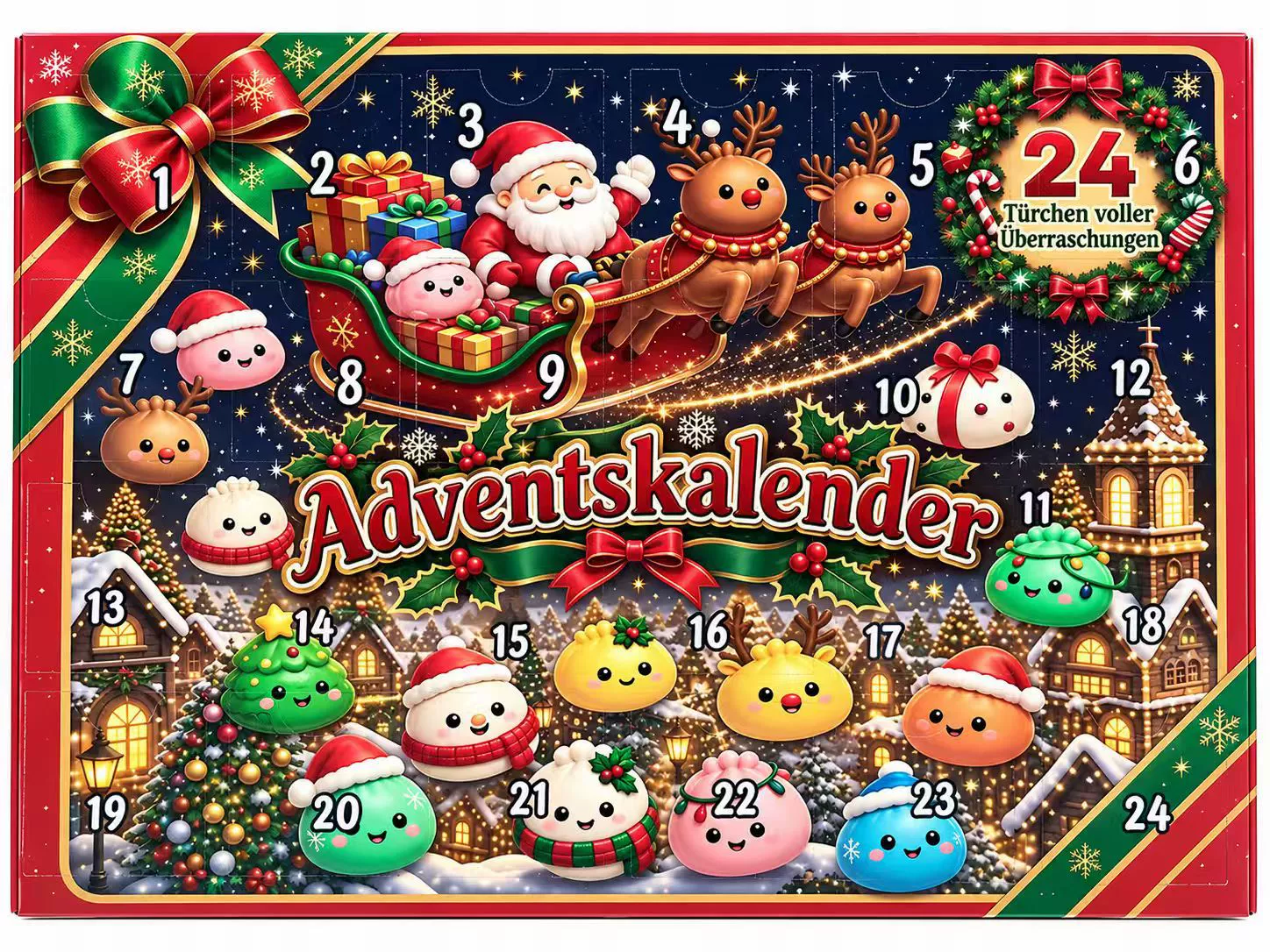 Christmas Dumpling Squishy Advent Calendar – 24-Piece Mystery Sensory Toy Gift Set