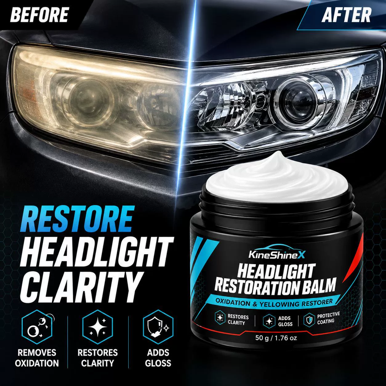 Car Headlight Restoration Balm – Oxidation & Yellowing Polish
