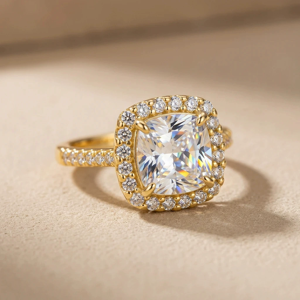 1CT Square Moissanite Engagement Ring